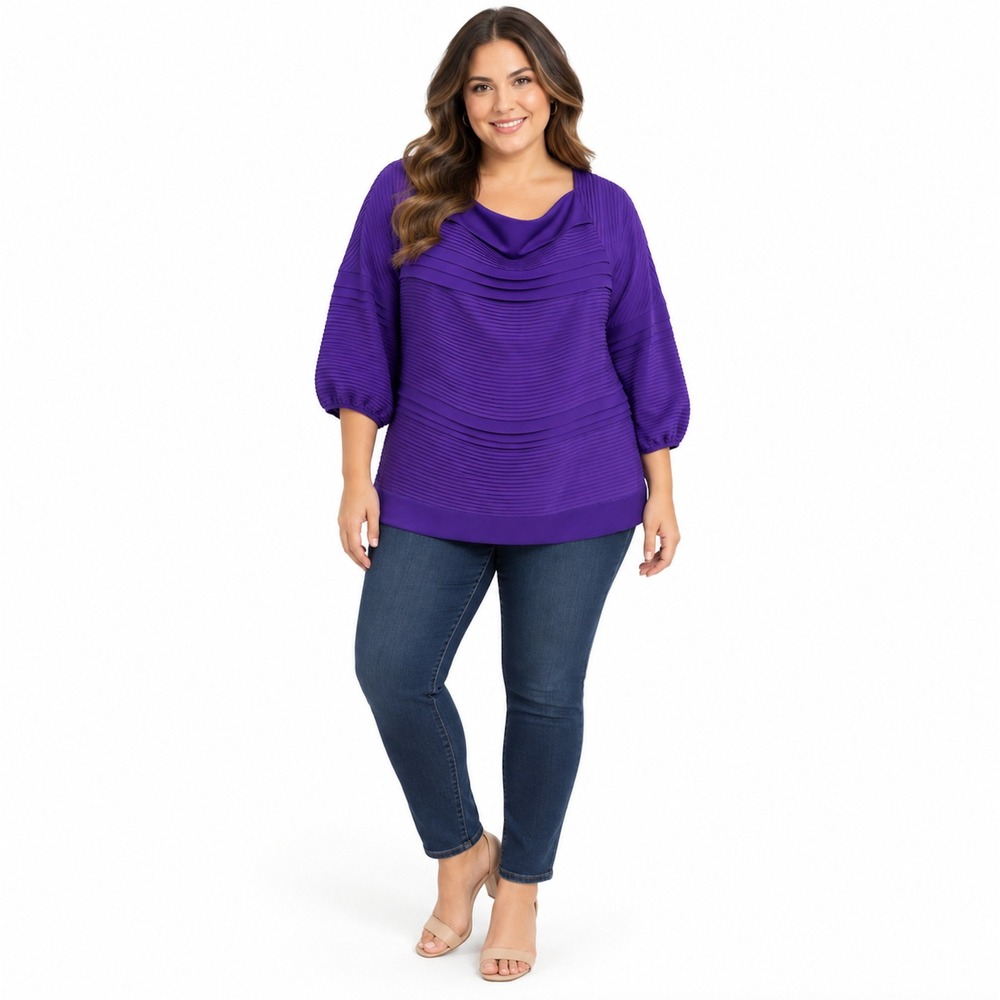 Diane von Furstenberg Purple 100% Silk Pleated Cowl Neck Blouse SIZE 12